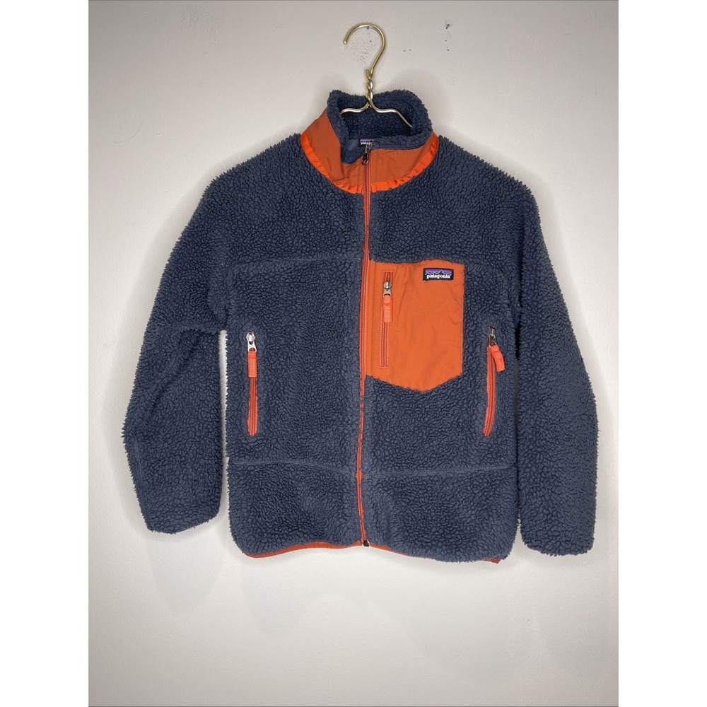Patagonia Kids Retro-X High Pile Fleece Blue Jacket Wind block Lining Youth M 10